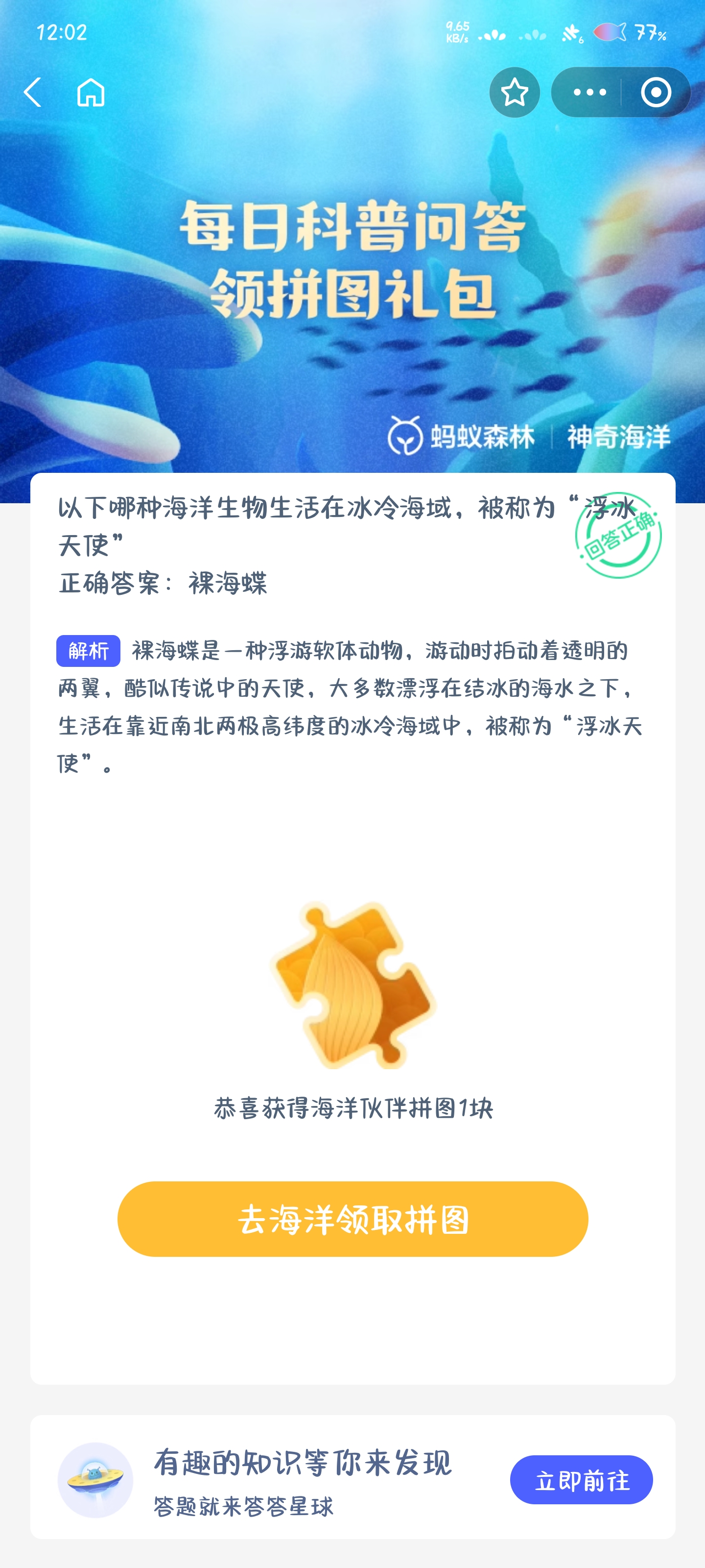 浮冰天使是什么生物-最新神奇海洋答案9月22日 