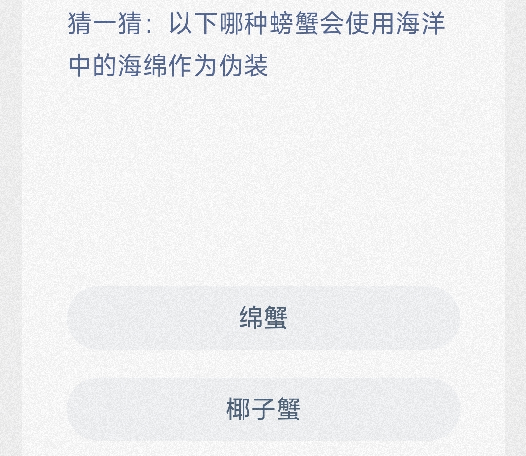 猜一猜:以下哪种螃蟹会使用海洋中的海绵作为伪装 最新神奇海洋答案11月25日